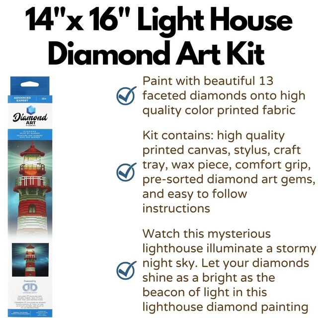 Alt view image 2 of 3 - DIAMOND ART BY LEISURE ARTS Diamond Painting Kits For Adults 14"x16" Light House