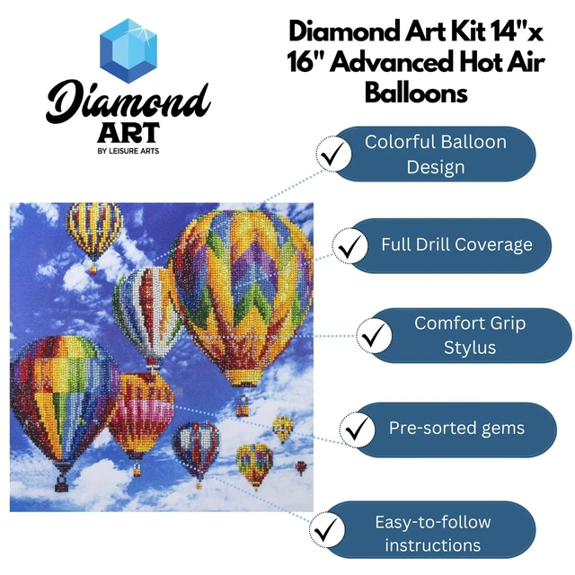 Alt view image 3 of 3 - Diamond Art By Leisure Arts Hot Air Balloons 16"X20"