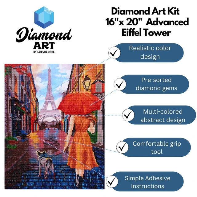 Alt view image 2 of 2 - DIAMOND ART BY LEISURE ARTS Diamond Painting Kits 16"X20" Eiffel Tower
