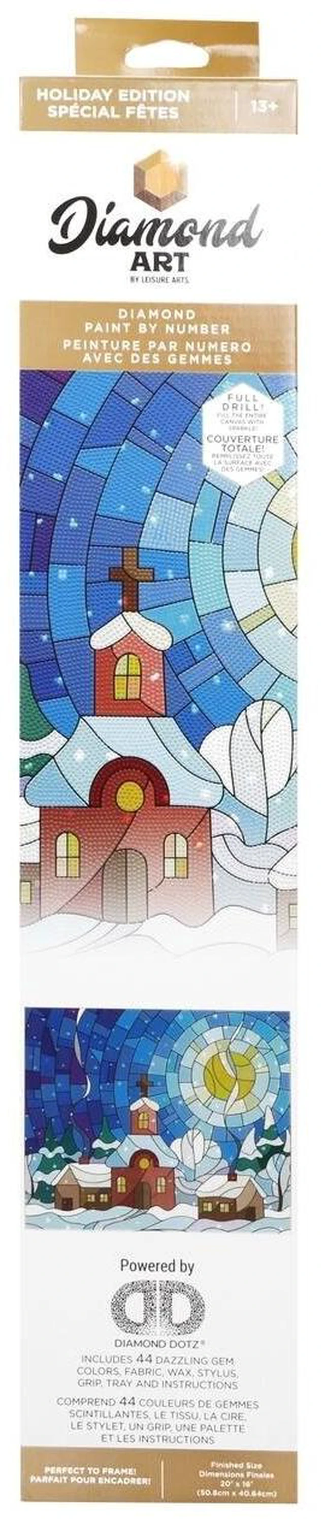 Main image of DIAMOND ART BY LEISURE ARTS Diamond Painting Kits 14"x16" Stained Glass Village