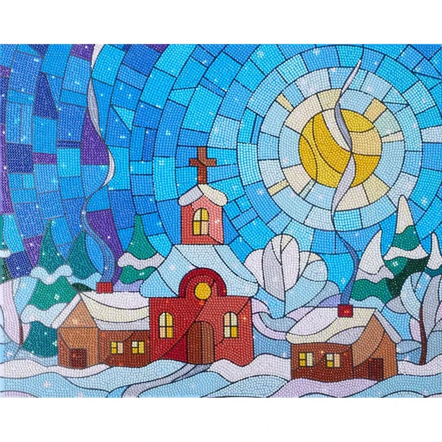 Alt view image 2 of 2 - DIAMOND ART BY LEISURE ARTS Diamond Painting Kits 14"x16" Stained Glass Village