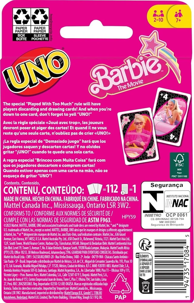 Alt view image 6 of 6 - Mattel Games UNO Barbie The Movie Card Game