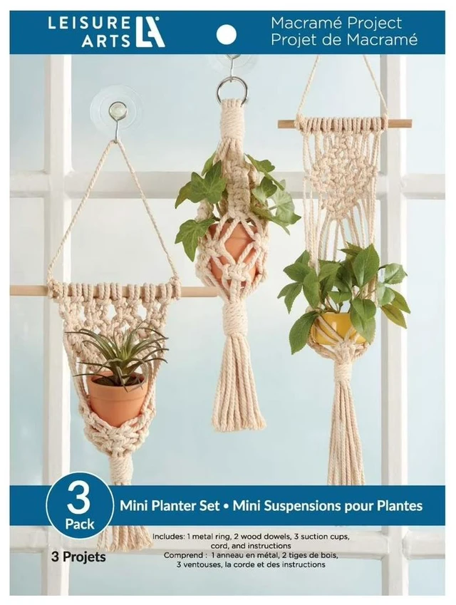 Main image of Leisure Arts Macrame Kit Mini Planter Set, Macrame Kits For Adults Beginners