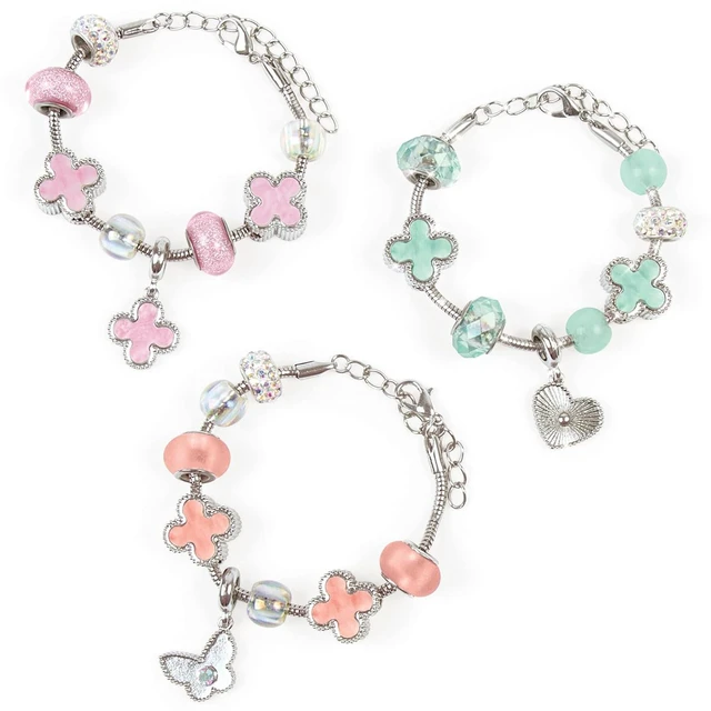 Alt view image 4 of 7 - Make It Real: Clover The Top - 28 pc DIY Jewelry Set, Design & Create 3 Bracelets, Soft Pastel Beads & Charms, Jewelry Craft Kit, Girls & Kids 8+