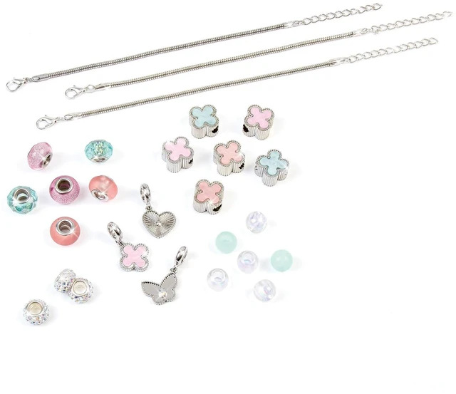 Alt view image 3 of 7 - Make It Real: Clover The Top - 28 pc DIY Jewelry Set, Design & Create 3 Bracelets, Soft Pastel Beads & Charms, Jewelry Craft Kit, Girls & Kids 8+