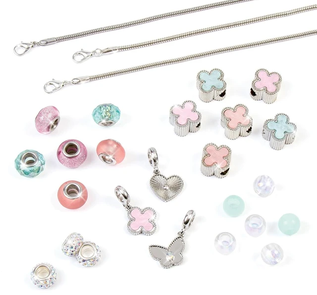Alt view image 7 of 7 - Make It Real: Clover The Top - 28 pc DIY Jewelry Set, Design & Create 3 Bracelets, Soft Pastel Beads & Charms, Jewelry Craft Kit, Girls & Kids 8+