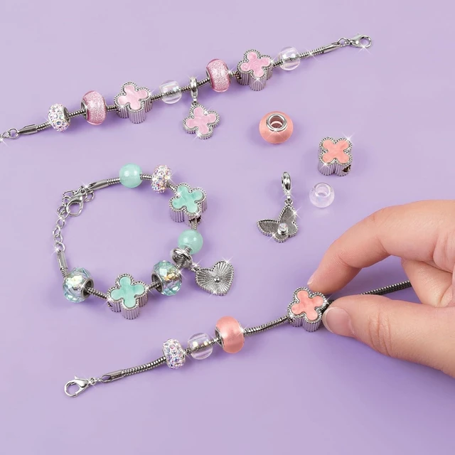 Alt view image 5 of 7 - Make It Real: Clover The Top - 28 pc DIY Jewelry Set, Design & Create 3 Bracelets, Soft Pastel Beads & Charms, Jewelry Craft Kit, Girls & Kids 8+