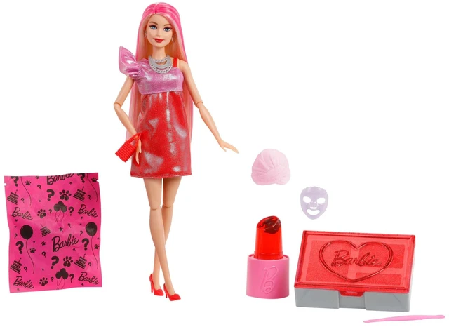 Alt view image 2 of 5 - Barbie Party Unboxed Doll & Accessories, Glam Party Series with 10 Surprises Including Color-Change, Red Sparkle Doll