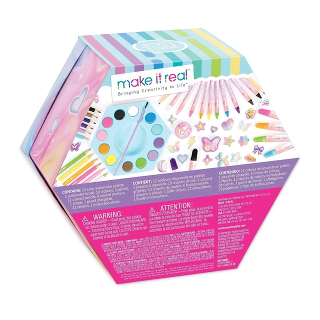 Alt view image 2 of 6 - Make It Real: Creative Heart Art Set - 68pc Supplies Kit, Hexagon Stacked Trays Studio, Watercolors-Color Pencils-Markers-Stickers, Tween-Girl-Kids 6+