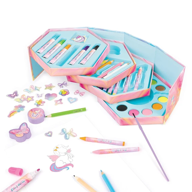 Alt view image 4 of 6 - Make It Real: Creative Heart Art Set - 68pc Supplies Kit, Hexagon Stacked Trays Studio, Watercolors-Color Pencils-Markers-Stickers, Tween-Girl-Kids 6+