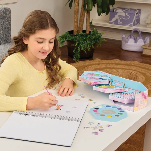 Alt view image 6 of 6 - Make It Real: Creative Heart Art Set - 68pc Supplies Kit, Hexagon Stacked Trays Studio, Watercolors-Color Pencils-Markers-Stickers, Tween-Girl-Kids 6+