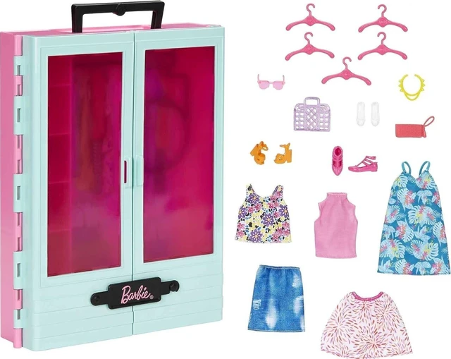 Main image of Barbie Closet Playset with 3 Outfits, Styling Accessories
