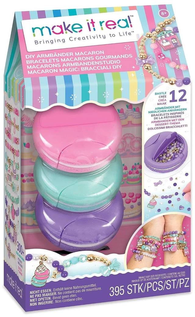 Main image of Make It Real: Macaron Bracelet Maker - 395pc, DIY Jewelry Craft Kit, Design & Make 12 Dazzling Bracelets, Dessert-Themed Beads & Charms, Girls-Kids 8+