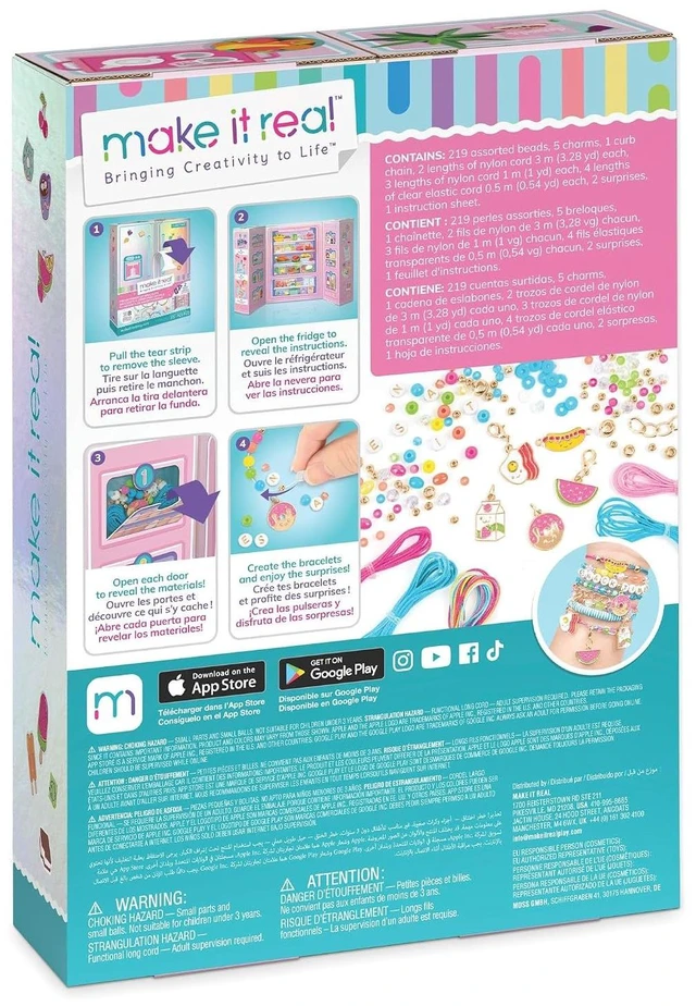 Alt view image 2 of 6 - Make It Real: Fridge Frenzy DIY Bracelets - 237pc Jewelry Kit, Make & Design 8 Bracelets, 200+ Beads, Sweets & FoodThemed Charms, Tweens-Girls-Kids 8+