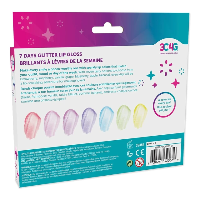 Alt view image 2 of 7 - Make It Real 3C4G 7 Days Glitter Lip Gloss - Flavored Lip Gloss Set for Girls - Strawberry, Raspberry, Vanilla and More! - 7 Piece Lip Gloss Kit