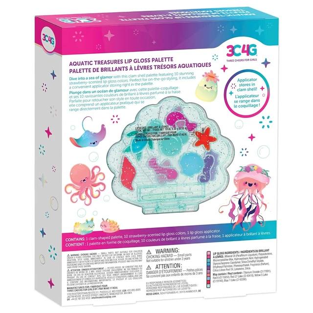 Alt view image 2 of 6 - 3C4G: Aquatic Treasures Lip Gloss Palette - Portable Clam-Shaped Case, 10 Fruity Strawberry-Scented Colors, Three Cheers For Girls, Kids Ages 8+
