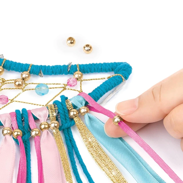 Alt view image 5 of 7 - Make It Real: Lunar Dream Catcher with Lights - 131pc DIY Décor Craft Kit, Blue-Gold-Pink, Moon-Shaped, Fairy Lights-Yarn-Ribbon, Tweens-Girls-Kids 8+