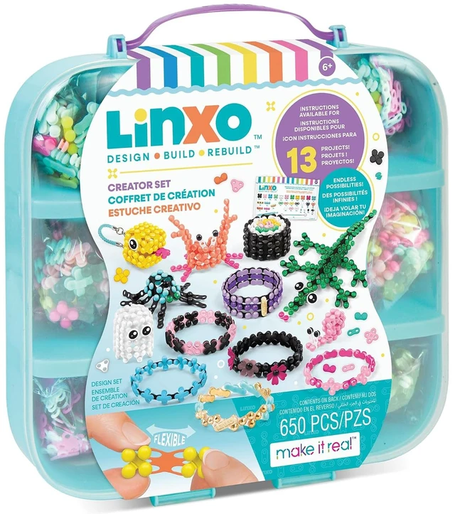 Main image of Make It Real: LinXo Creator Set 650 pcs, DIY 13 Projects, Jewelry & Collectible Figures, Design-Build-Rebuild, Flexible Pieces, Girls & Kids Ages 6+