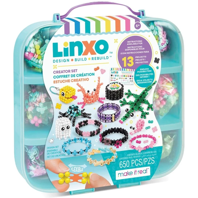 Alt view image 6 of 7 - Make It Real: LinXo Creator Set 650 pcs, DIY 13 Projects, Jewelry & Collectible Figures, Design-Build-Rebuild, Flexible Pieces, Girls & Kids Ages 6+