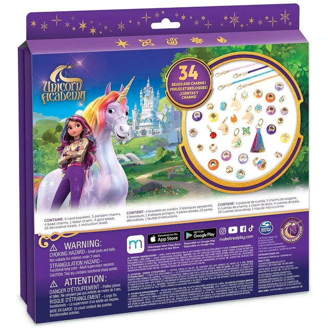 Alt view image 2 of 7 - Make It Real: Unicorn Academy: Enchanting Unicorn Charms Bracelet Kit - 39pc DIY Jewelry Craft, Make 4 Charm & Bead Bracelets, Netflix Series, Kids 8+