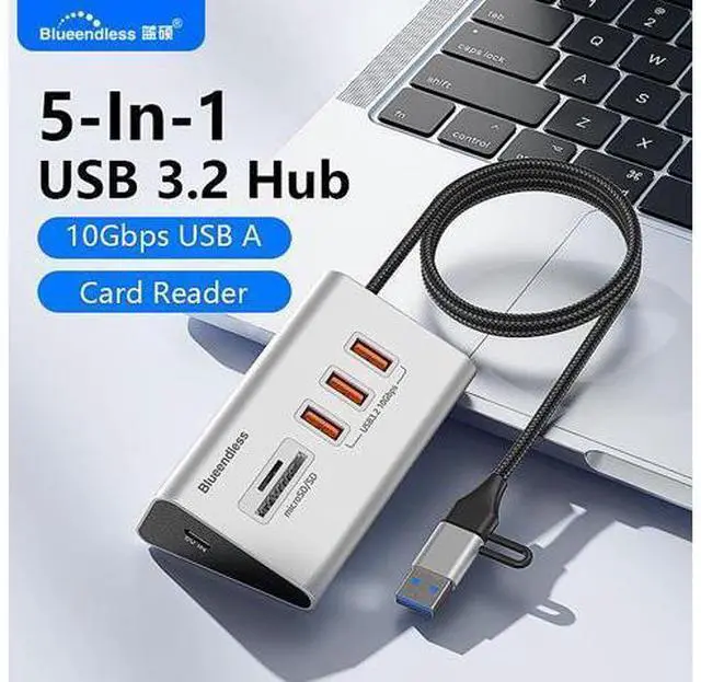 Alt view image 2 of 7 - 5 In 2 Multi Port USB 3.2 Gen 2 High Speed Multiport Hub USB Type C Hub Docking Station with SD/TF Card Reader 5 PORT