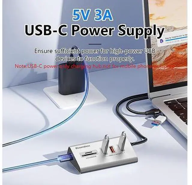 Alt view image 3 of 7 - 5 In 2 Multi Port USB 3.2 Gen 2 High Speed Multiport Hub USB Type C Hub Docking Station with SD/TF Card Reader 5 PORT