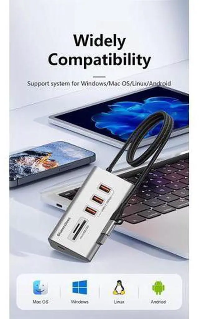 Alt view image 6 of 7 - 5 In 2 Multi Port USB 3.2 Gen 2 High Speed Multiport Hub USB Type C Hub Docking Station with SD/TF Card Reader 5 PORT