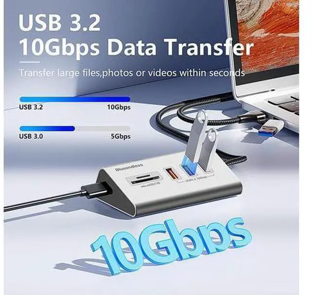 Alt view image 5 of 7 - 5 In 2 Multi Port USB 3.2 Gen 2 High Speed Multiport Hub USB Type C Hub Docking Station with SD/TF Card Reader 5 PORT