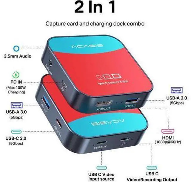 Alt view image 3 of 7 - Capture Card for Nintendo Switch, ACASIS Capture Card & Docking Station 2-in-1, 1080P 60FPS Video Capture Card for Nintendo/Streaming/Meeting, 2*USB-A 3.0 (USB c Capture Card)