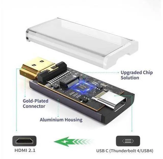 Alt view image 4 of 7 - USB C to HDMI 2.1 Adapter, 8K@60Hz USB-C Female to HDMI Male Converter, Support 8K, 4K@120Hz, 2K@240Hz, HDR, VRR, FreeSync, Type C Thunderbolt 3/4 Compatible for Steam Deck, MacBook, iPad Pro, Dell