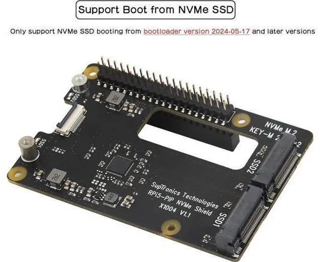 Alt view image 4 of 7 - X1004 PCIe to Dual M.2 HAT NVMe 2280 SSD PCIe Peripheral Board for Raspberry Pi 5