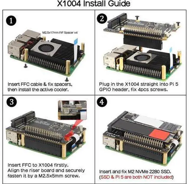 Alt view image 6 of 7 - X1004 PCIe to Dual M.2 HAT NVMe 2280 SSD PCIe Peripheral Board for Raspberry Pi 5