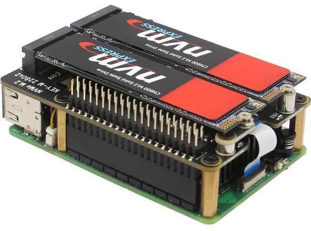 Alt view image 7 of 7 - X1004 PCIe to Dual M.2 HAT NVMe 2280 SSD PCIe Peripheral Board for Raspberry Pi 5