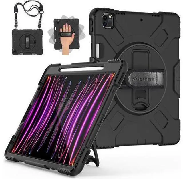 Main image of Case for iPad Pro 12.9 Case 2022/2021: Military Grade Heavy Duty Shockproof Cover for iPad Pro 12.9 Inch 6th/5th Generation- Pencil Holder - Rotating Stand - Hand/Shoulder Strap - Black