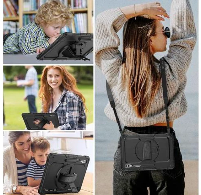 Alt view image 2 of 7 - for Galaxy Tab S9 Ultra Case 14.6 inch / S8 Ultra Case with Screen Protector/Pen Holder/Rotating Strap (SM-X910/X916B/X918U/X900/X906) Heavy Duty Case S9 Ultra Tablet Case - Black
