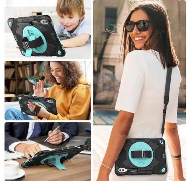 Alt view image 3 of 7 - Case for Galaxy Tab S9 Fe + Case/Tab S9 Plus Case 12.4 inch Protective with Screen Protector/S Pen Holder/Rotating Hand Strap, Heavy Duty Galaxy S9 FE+ / S9+ Tablet Case - Light Blue