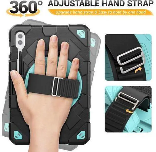 Alt view image 4 of 7 - Case for Galaxy Tab S9 Fe + Case/Tab S9 Plus Case 12.4 inch Protective with Screen Protector/S Pen Holder/Rotating Hand Strap, Heavy Duty Galaxy S9 FE+ / S9+ Tablet Case - Light Blue