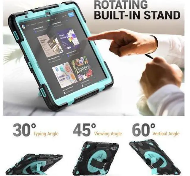 Alt view image 5 of 7 - Case for Galaxy Tab S9 Fe + Case/Tab S9 Plus Case 12.4 inch Protective with Screen Protector/S Pen Holder/Rotating Hand Strap, Heavy Duty Galaxy S9 FE+ / S9+ Tablet Case - Light Blue
