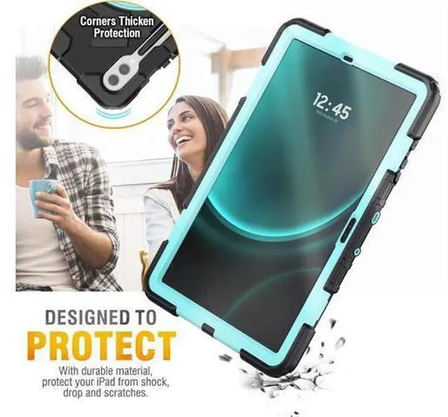 Alt view image 7 of 7 - Case for Galaxy Tab S9 Fe + Case/Tab S9 Plus Case 12.4 inch Protective with Screen Protector/S Pen Holder/Rotating Hand Strap, Heavy Duty Galaxy S9 FE+ / S9+ Tablet Case - Light Blue
