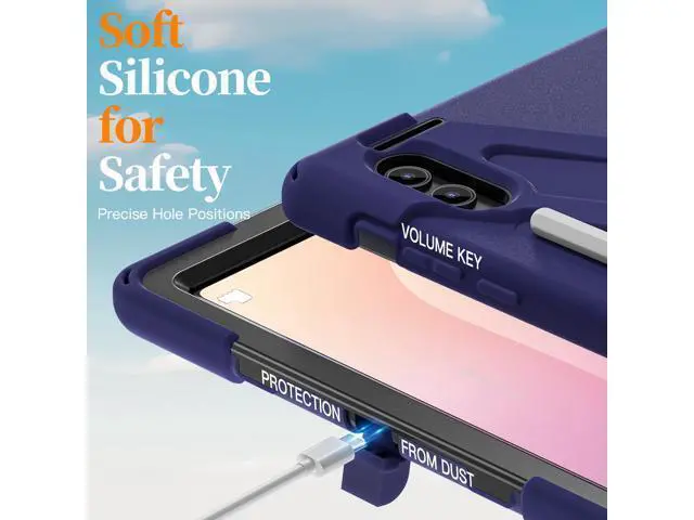 Alt view image 4 of 7 - Shockproof Protective Case for Galaxy Tab S11 Ultra 14.6 inch with Pen Slot,Hand Strap & Kickstand | Shoulder Strap | Black Rugged Cover | Hard Shell Design | Model# S11 Ultra Navy blue