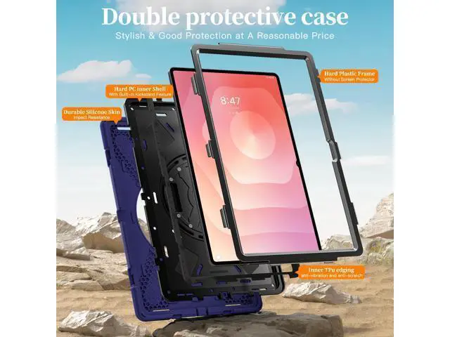 Alt view image 6 of 7 - Shockproof Protective Case for Galaxy Tab S11 Ultra 14.6 inch with Pen Slot,Hand Strap & Kickstand | Shoulder Strap | Black Rugged Cover | Hard Shell Design | Model# S11 Ultra Navy blue