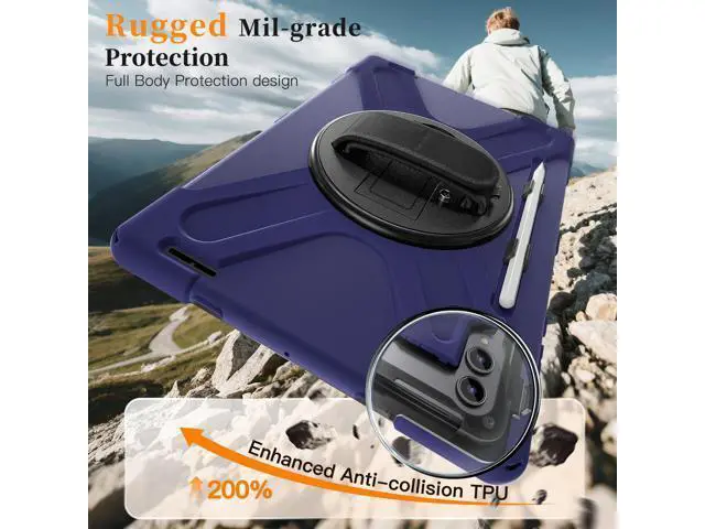 Alt view image 7 of 7 - Shockproof Protective Case for Galaxy Tab S11 Ultra 14.6 inch with Pen Slot,Hand Strap & Kickstand | Shoulder Strap | Black Rugged Cover | Hard Shell Design | Model# S11 Ultra Navy blue