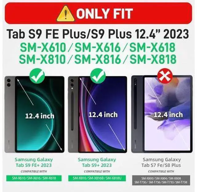 Alt view image 2 of 7 - Case for Galaxy Tab S9 Fe + Case/Tab S9 Plus Case 12.4 inch Protective with Screen Protector/S Pen Holder/Rotating Hand Strap, Heavy Duty Galaxy S9 FE+ / S9+ Tablet Case - Black