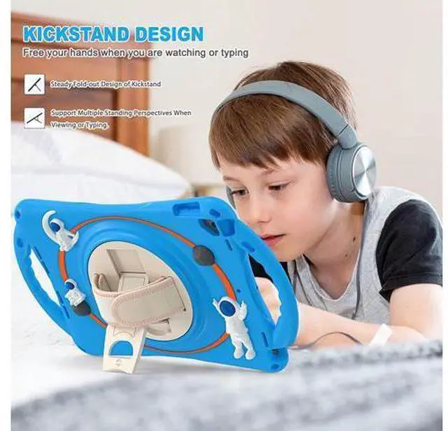 Alt view image 3 of 7 - Kids Case for iPad 9th 8th 7th Generation 10.2'' 2021 2020 2019/iPad Air 10.5 /Pro 10.5, Shockproof Silicone Case with Stand Shoulder Strap Hand Strap Handle Grip Pencil Holder, Light Blue
