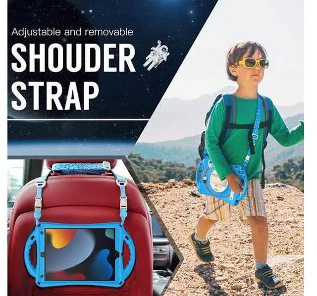 Alt view image 5 of 7 - Kids Case for iPad 9th 8th 7th Generation 10.2'' 2021 2020 2019/iPad Air 10.5 /Pro 10.5, Shockproof Silicone Case with Stand Shoulder Strap Hand Strap Handle Grip Pencil Holder, Light Blue