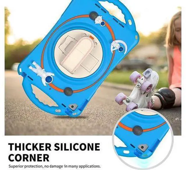 Alt view image 6 of 7 - Kids Case for iPad 9th 8th 7th Generation 10.2'' 2021 2020 2019/iPad Air 10.5 /Pro 10.5, Shockproof Silicone Case with Stand Shoulder Strap Hand Strap Handle Grip Pencil Holder, Light Blue