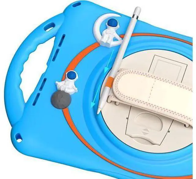 Alt view image 7 of 7 - Kids Case for iPad 9th 8th 7th Generation 10.2'' 2021 2020 2019/iPad Air 10.5 /Pro 10.5, Shockproof Silicone Case with Stand Shoulder Strap Hand Strap Handle Grip Pencil Holder, Light Blue