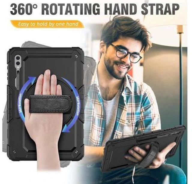Alt view image 3 of 7 - for Galaxy Tab S9 Ultra Case 14.6 inch / S8 Ultra Case with Screen Protector/Pen Holder/Rotating Strap (SM-X910/X916B/X918U/X900/X906) Heavy Duty Case S9 Ultra Tablet Case - Black