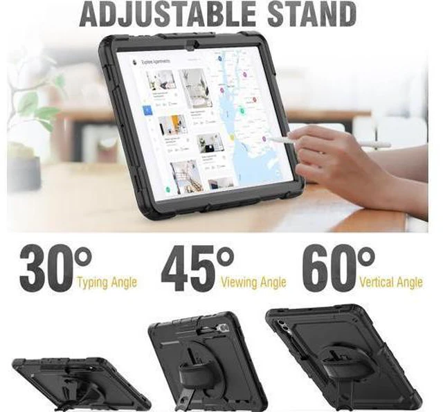 Alt view image 4 of 7 - for Galaxy Tab S9 Ultra Case 14.6 inch / S8 Ultra Case with Screen Protector/Pen Holder/Rotating Strap (SM-X910/X916B/X918U/X900/X906) Heavy Duty Case S9 Ultra Tablet Case - Black