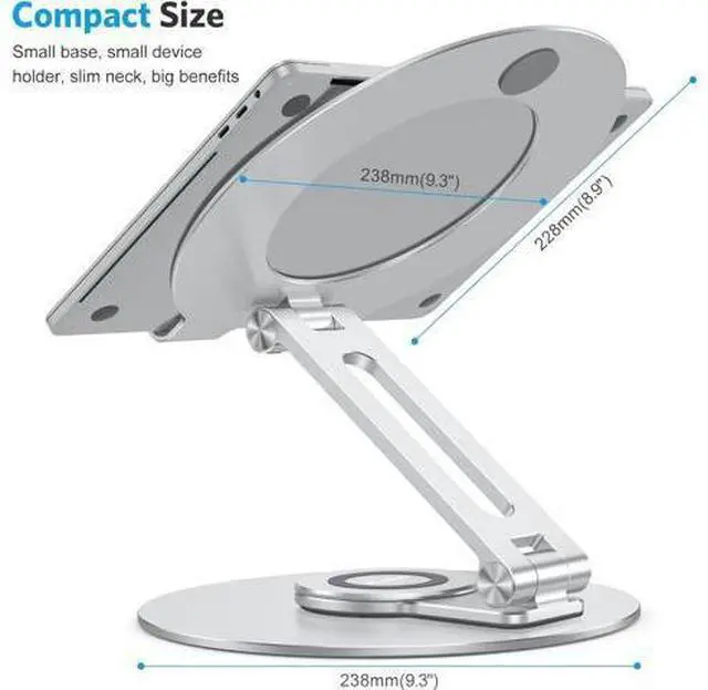 Alt view image 3 of 7 - Adjustable Laptop Stand with 360 Rotating Base, OMOTON Ergonomic Laptop Riser for Collaborative Work, Dual Rotary Shaft Fully Foldable for Easy Storage, Fits MacBook / All Laptops up to 16 inches